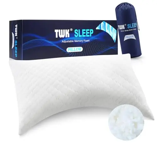 TWK Original Adjustable Bed Pillow for Sleeping, Good for Side, Back & Stomach Sleeper with Washable Removable Cover, Additional Foam Fill Included (White, Queen Size (1 Pack))