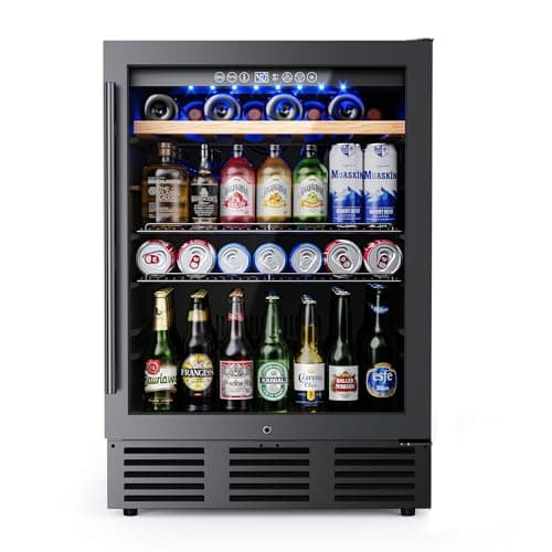 ICEVIVAL 24 In Beverage Refrigerator, 112 Cans & 8 Bottles Wine Fridge with Double-Layer Glass Door, Built-In or Freestanding Wine and Beverage Refrigerator, Under Counter Fridge for Home/Bar/Cafe