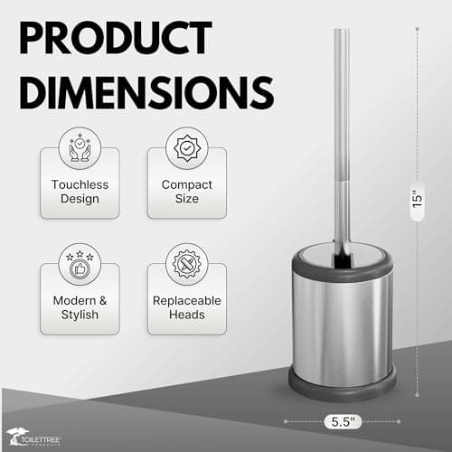 ToiletTree Products Toilet Brush with Lid - Sleek Toilet Bowl Brush and Holder - Toilet Scrubber Brush Set with Heavy-Weight Base - Lidded Toilet Bowl Cleaner Brush and Holder - Chrome 8