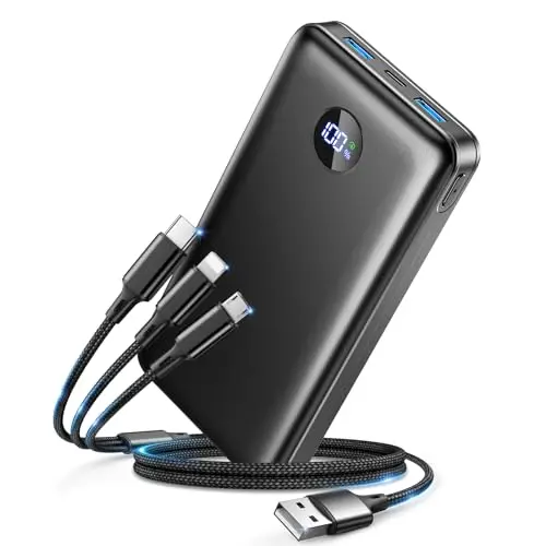 Portable Charger Power Bank, 60000mAh Battery Pack with 3 in 1 USB-C/iOS/Micro-USB Cable, 22.5W Fast Charging Portable Phone Charger, Travel Camping Essential Powerbank for iPhone 17/16 Samsung,Gray