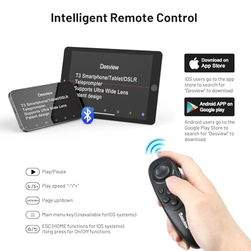 Desview T3 Teleprompter Teleprompter with Remote Control Work with iPad/Tablet/Smartphone up to 10 inch High Display Mirror Support Wide Angle Lens Great Partner for Live Streaming 5