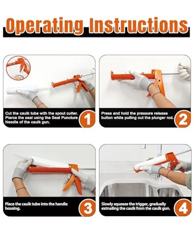 Holothurian Caulking Gun, Caulk Gun No Drip,Sealant Finishing Tool Grout Scraper for Kitchen Bathroom Window Sink Joint, 1/10 Gallon Cartridge, 10:1 Thrust Ratio, Orange 7