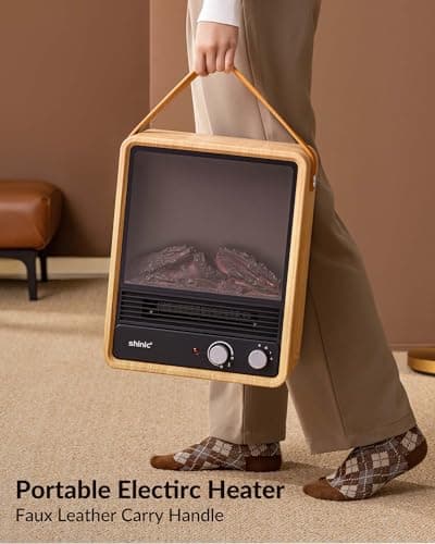 Shinic Electric Fireplace Heaters for Indoor Use,1500W Space Heater with Crackling Sound & 3D Realistic Flame, Safety Protection, Mini Portable Fireplace Heater for Home Christmas Decoration, Walnut 8