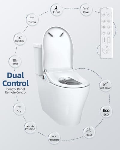 Electric Bidet Toilet Seat, Heated Toilet Seat Elongated with Instant Warm Water & Dryer, Feminine & Front Rear Wash, Wireless Remote, Self-Clean Nozzle, Slow Close Lid, Upgraded Silent ECO Child Mode 5