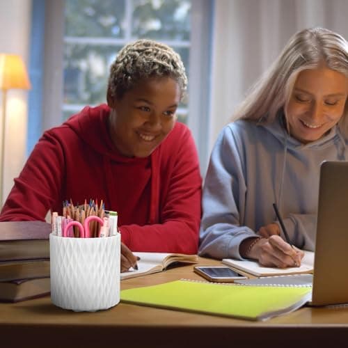 4Johor Pen Holder - 360° Rotating, 5 Slot Pen Holder For Desk. Pencil Holder For Office,School,Dorm Room&Vanity, Desk Accessories(White) 5