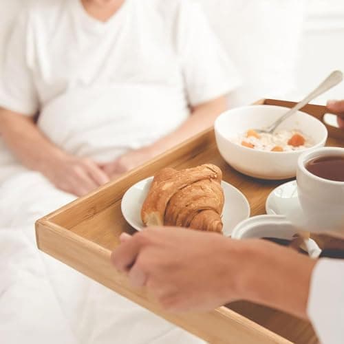 Krismax Serving Tray with Handles, Bamboo Breakfast Tray Wooden Trays Decorative Serving Platter for Eating, Working, Storing, Used in Bedroom, Kitchen, Living Room, Bathroom, Hospital and Outdoors 6