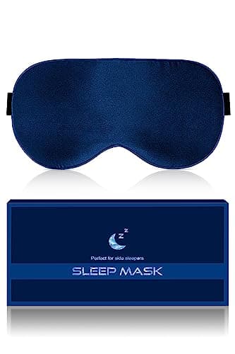 BLSSNZ Silk Eye Mask for Sleeping - Soft Breathable Organic Natural Mulberry Silk Fabric Blackout Sleep Mask with Adjustable Straps No Pressure Eye Mask for Travel Essentials Gifts (Navy Blue)