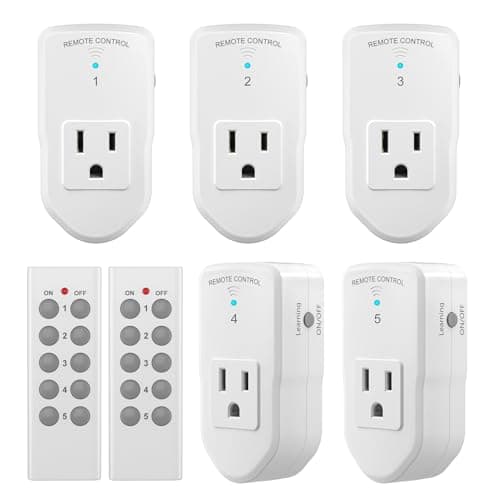 BN-LINK Wireless Remote Control Outlet Electrical Switch for Lights, Fans, Christmas Lights, Small Appliance, 100ft Long Range White (Learning Code, 5Rx-2Tx) 1200W/10A, ETL & FCC Certified
