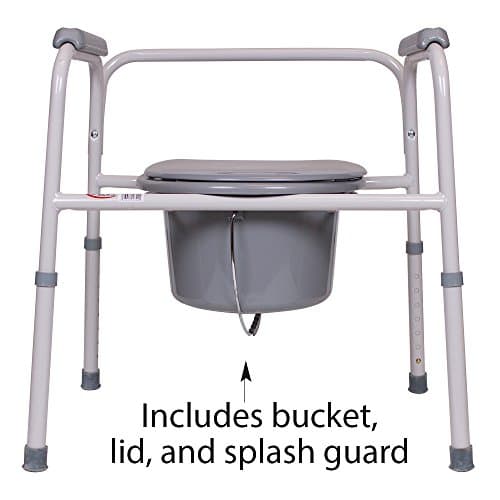 Carex 3-in-1 Folding Bedside Commode and Raised Toilet Seat, Portable Toilet Supports Up to 300lbs, Bedside Commodes for Seniors, Adult Potty Chair with Bucket, Lid, and Splash Guard 5