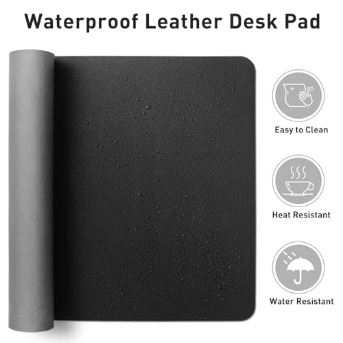 Aothia Non-Slip Waterproof PU Leather Desk Pad Protector for Mouse, Writing Desk, Office, Home, Laptop Blotter, 23.6" x 13.7", Black 6