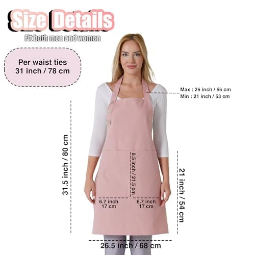 TOSHE Kitchen Apron Waterdrop Resistant Cotton Apron with adjustable Aprons for Women with Pockets 10 Color option Cooking Powder Pink Apron (Powder Pink) 5