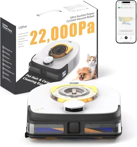 UBPET Robot Vacuum with 22,000Pa Ultra-Strong Suction - Automatic Robot Vacuum for Pet Hair & Carpets, Tangle-Free Cleaning, Smart Mapping with LiDAR Navigation, App Controlled