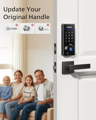 Philips Smart Lock with Handles, Keyless Entry Door Lock Set, Keypad Door Lock with 2 Level Handles, Digital Keypad Deadbolt for Front Door, App Fingerprint PIN Code Unlocking, Auto Locking 9