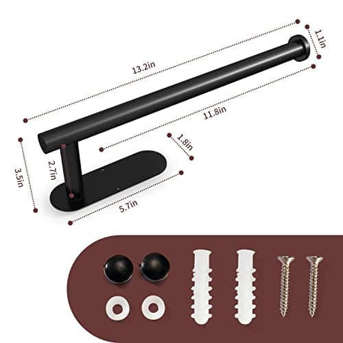 DEKAVA Paper Towel Holder Under Cabinet Wall Mount for Kitchen Towel, Self-Adhesive Bar, Rack, SUS304 Stainless Steel 13 inch (BlackA, 1) 4