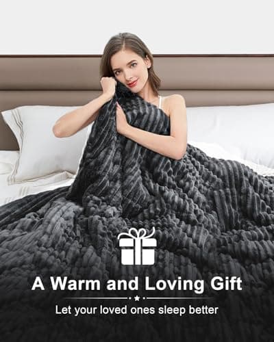 Sherpa Fleece Adult Weighted Blanket with Ribbed Stripes, 15 Pounds Dual Sided Soft Plush Blanket for Couch Bed Sofa, Heavy Thick Blankets with Ceramic Beads Great for Sleep, Dark Grey, 48" x 72" 8