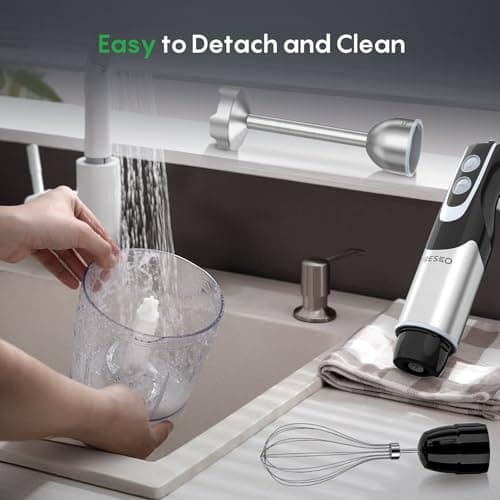 FRESKO Immersion Blender Handheld, 4-in-1 Stainless Steel Hand Electric Stick Mixer with 12-Speeds & Turbo Mode, Powerful 500W Emulsion Blender with Beaker, Chopper & Whisk 8