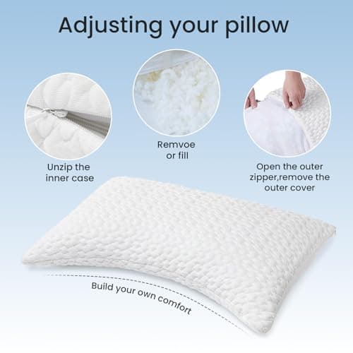 TWK Original Adjustable Bed Pillow for Sleeping, Good for Side, Back & Stomach Sleeper with Washable Removable Cover, Additional Foam Fill Included 7