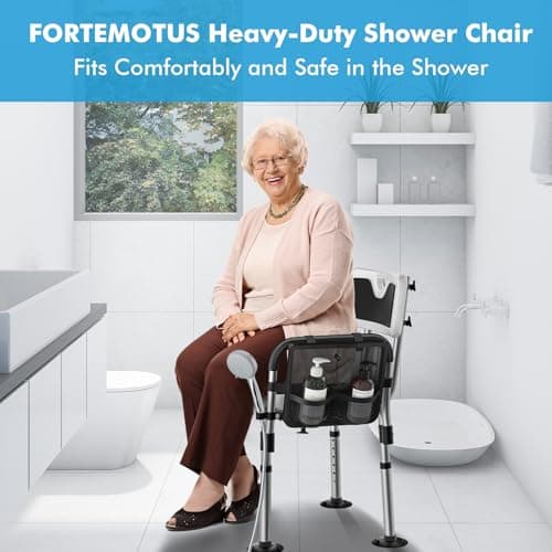 FORTEMOTUS Shower Chair for Inside Shower 400 lbs, Shower Chair for Elderly and Disabled with U Shaped Seat, Padded Arms and Back, Adjustable Height for Bathtub, Bathroom 7
