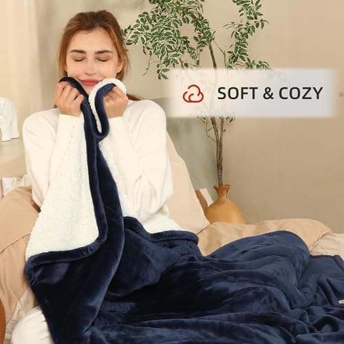 ESTINGO Heated Throw Blanket Electric Blanket, 50"x60" Heating Blanket with 5 Heating Levels & 4 Hours Auto Off, Reversible Flannel Sherpa Electric Throw Blanket with OverHeat Protection, Navy Blue 3
