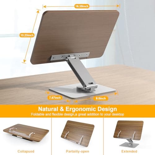 CarrieCathy Book Stand for Reading, Adjustable Holder with 360° Rotating Base & Page Clips, Foldable Desktop Book Display, Cookbook Stand, for Kitchen, Home Office, Laptop, Tablet, Kindle 5