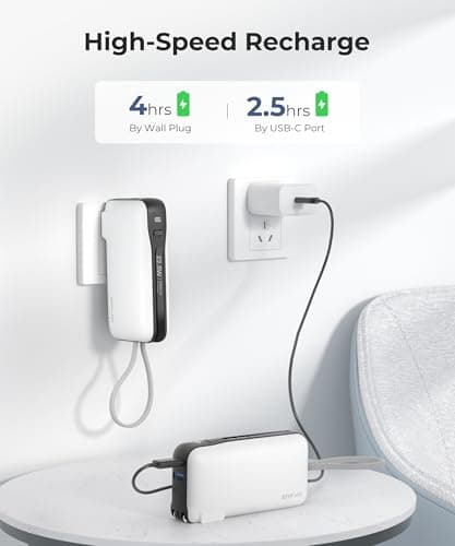 JOYFAR Portable Charger with Built-in USB-C Cable & Plug, 10,000mAh 5V/4.5A Power Bank Fast Charging 22.5W, Travel Essential Battery Pack 3 Output for iPhone 16/15 Series, Samsung Galaxy, iPad, 1 Pack 8