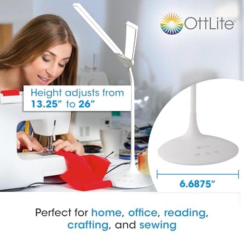 OttLite Dual Shade LED Desk Lamp - 3 Color Temperature Modes, Auto Shut-Off Timer, Adjustable Neck & Touch Activated Controls - Crafting, Sewing, & Studying 5