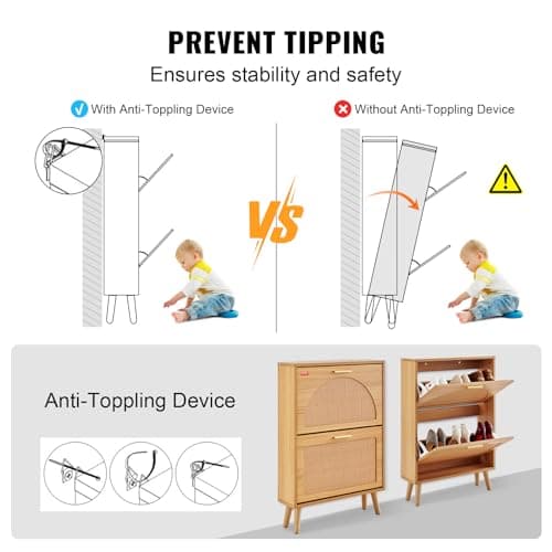 VEVOR Shoe Storage Unit with 2 Hinges Large Capacity Particle Board Shoe Rack for Heels Boots Hallway Hallway Living Room 60 x 17 x 88 cm 8