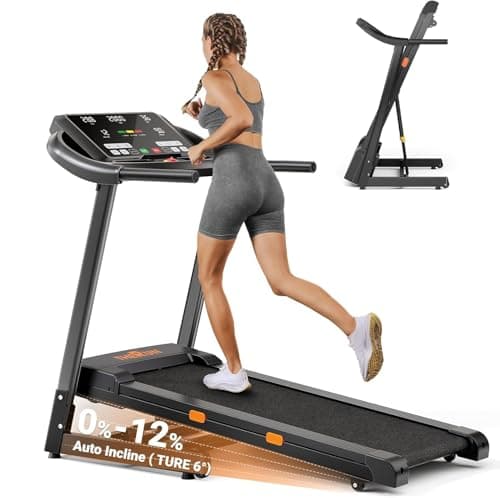 THERUN Incline Treadmill, 0-12% Incline Treadmill for Running and Walking, 300 lbs Weight Capacity, Wide Belt,3.0HP,18" LED Screen, 2 Layers Shock-Absorbing Red