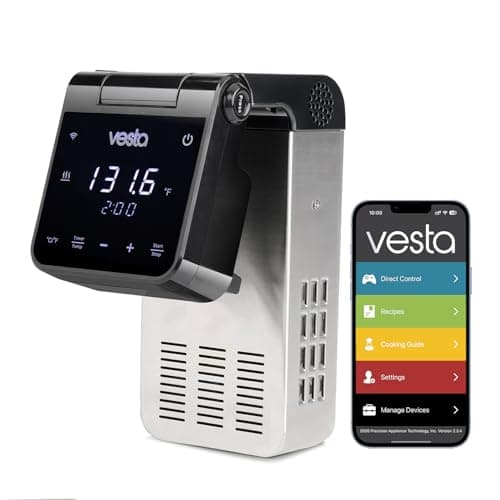 Vesta Precision Sous Vide Cooker, 30L Capacity, WiFi App Control and Large Display Screen,Foldable Design, IPX7 Waterproof, High Performance Immersion Circulator for Home & Professional Kitchen