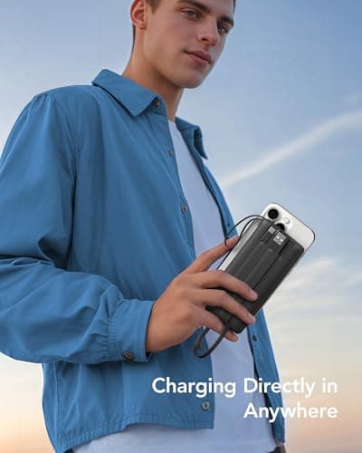 VRURC Portable Charger with Built in Cables, Slim Power Bank 10000mAh, USB C Travel Battery Pack, 5 Output 2 Input External Charging Bank for iPhone 17 16 15 14 13,Samsung,Android-Black(1 Pack) 7