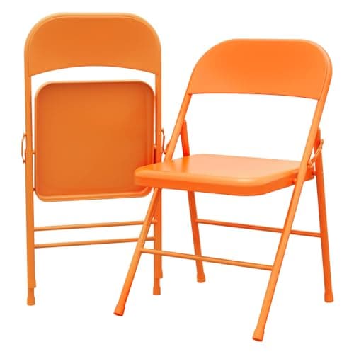 2 Pack Metal Folding Chairs With Comfort Sit Board and Durable Steel Frame, Stackable Commercial Event Seats, Portable Kitchen Chair, 350lb Weight Capacity, for Home/Office/Indoor /Outdoor, Orange