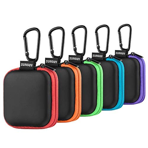 SUNGUY [5-Pack Earbud Case, Portable EVA Small Earbuds Carrying Case Storage Bag Organizer with Carabiners for Earphones, Earbuds, Earpieces, SD Memory Card, Camera Chips