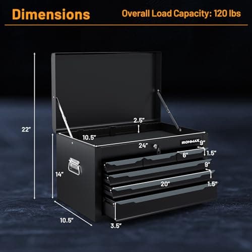 Goplus Tool Box, 24” 6-Drawers Steel Tool Chest w/Top Tool Tray,Automatic Lock, Protective Liners, Handle, Smooth Ball Bearing Sides, Portable Tool Storage Organizer, Toolbox for Garage Workshop 6