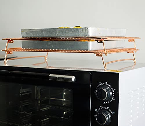 Kingrol 2 Pack Stainless Steel Cooling Racks with Collapsible Folding Legs, Stackable Grid Wire Racks for Cooking and Baking, Copper-Tone 6