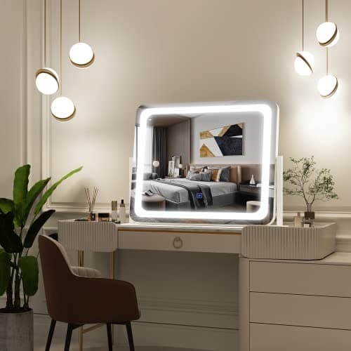 FENNIO Vanity Mirror with Lights 22''x17'' Makeup Mirror with Lights,Vanity Mirror Touch Screen with 3-Color Lighting,Dimmable,for Vanity Desk Tabletop 5