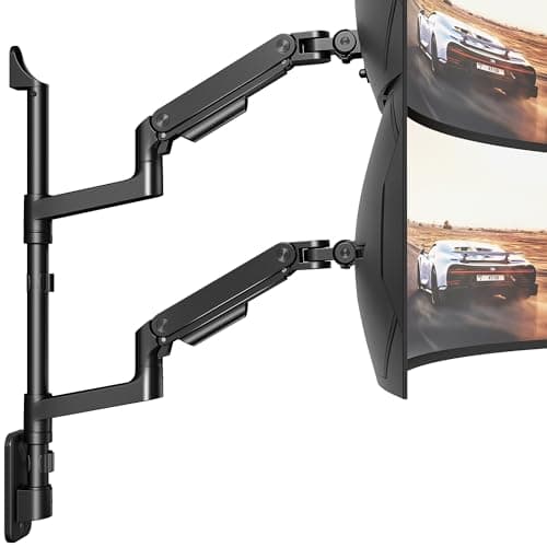 ARES WING Dual Monitor Wall Mount for 17-49 Inch Ultrawide Screens, Heavy Duty Wall Mount Monitor Arm Holds 44 lbs Each, Fully Adjustable Gas Spring Monitor Arm, 75x75/100x100 VESA Mount, Black