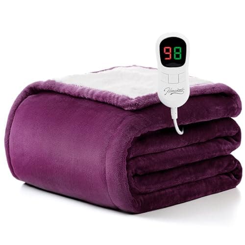 Homemate Heated Blanket Electric Throw - 50"x60" Heating Blanket Throw 1/2/4/6/8 Hours Auto-Off 10 Heat Level Over-Heat Protection Flannel Sherpa ETL Certification