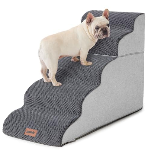 ZOMISIA Dog Stairs Ramp for High Beds Up to 25" H - 5 Step Pet Stairs for Small to Large Dogs, 35D Foam Dog Steps for Couch with Non-Slip Bottom Grey
