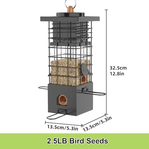 KRUOO Heavy Duty Metal Squirrel Proof Bird Feeder, 2.5LB Large Capacity, Weather Resistant, Easy Refill & Clean, Hanging Wild Bird Feeder for Finch Cardinal Chickadee Outdoor Garden 7