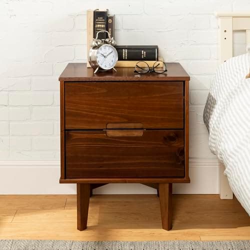 Walker Edison Mid Century Modern Grooved Handle Wood Nightstand Side Table Bedroom Storage Drawer and Shelf Bedside End Table, 2 Drawer, Walnut 7