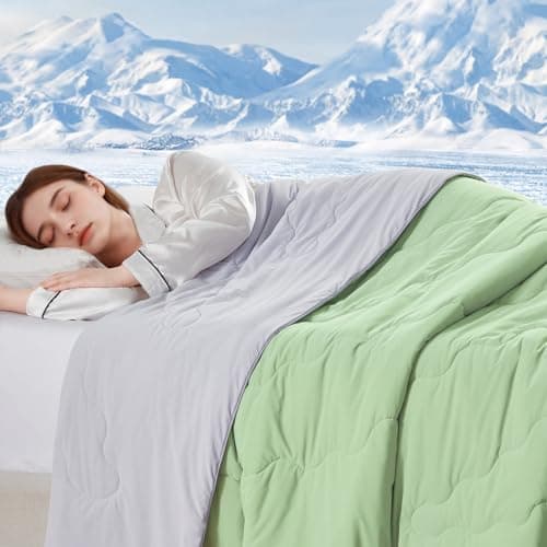 Homelike Moment Cooling Comforter for Hot Sleepers, Lightweight Cooling Comforter Queen Full Size Double Sided Breathable Green/Grey