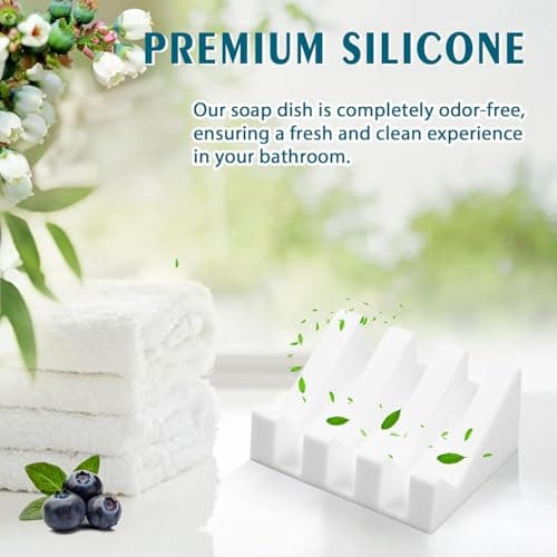 Silicone Soap Dish for Bar Soap Holder for Shower Bathroom Self Draining Waterfall Drying Tray Keep Soap Bars Dry Clean & Easy Cleaning (White, 1) 6