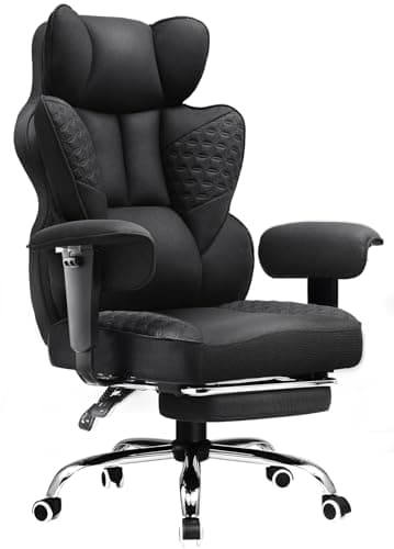 COMHOMA Big and Tall Office Chair Wide Ergonomic Fabric Deluxe Embossing Designed Gaming Chair with Foot Rest,150°Reclining Adjustable Armrests Pocket Spring Back Support and Pillow
