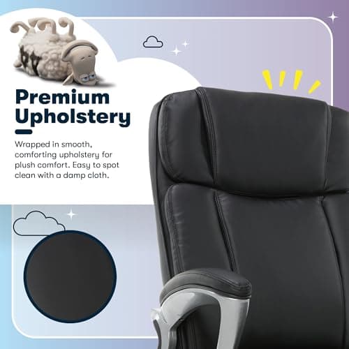 Serta Fairbanks Big and Tall Executive Office Chair - Ergonomic High Back Computer Desk Chair with Lumbar Support, Memory Foam Seat Cushion, Padded Armrests, Bonded Leather, 350 lb Capacity - Black 5