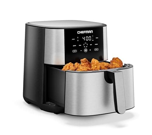 Chefman Air Fryer 8 Qt | TurboFry® 4-in-1 with 450°F Hi-Fry Option for Crispier Results | Bake, Dehydrate, Frozen | XL Nonstick Dishwasher-Safe Basket | Stainless Steel