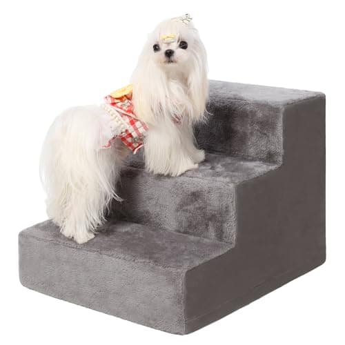 Dog Stairs for Small Dogs,13" H,3-Step Pet Stairs for Couches，Dog Steps with Non-Slip Bottom and Removable Cover Indoor Outdoor,Dark Grey
