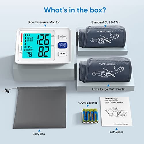 Blood Pressure Monitor for Home Use Extra Large Cuff Automatic Digital Blood Pressure Machine 9-17''&13-21''Adjustable Blood Pressure Cuff- Backlit Display 2x500 Memories 4AAA Batteries Carrying Case1 8