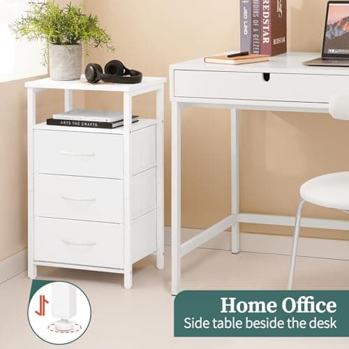 Yoobure Night Stand with Charging Station, 16 Colors LED Nightstand with USB Ports and Outlets, End Table with 3 Fabric Drawers and Storage Shelf, Bedside Tables Small Dresser for Small Space White 8