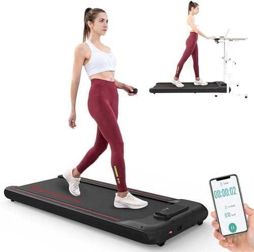 Under Desk Treadmill Portable Walking Pad, Adjustable Speed with APP, LCD Screen & Calorie Counter, Ultra Thin and Silent, Intended for Home/Office (Black Red)
