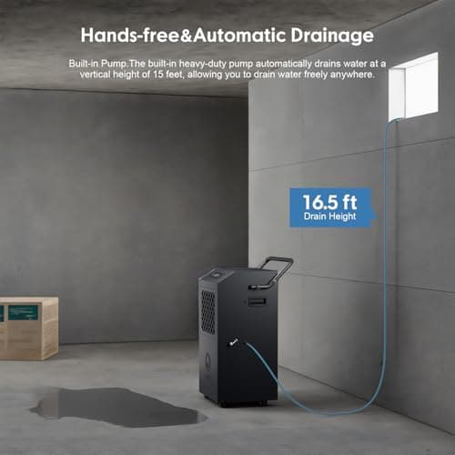 ANDTE 190 Pints Commercial Dehumidifier with Pump，Drain Hose，Industrial Dehumidifiers,Built-In Pump，for Basement, Crawl Space, Auto Defrost,24H Timer 5